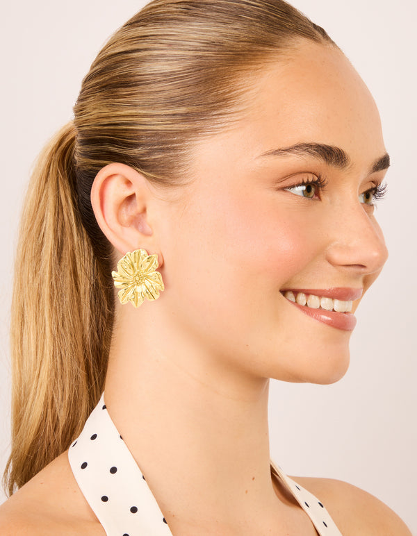 Waterproof Gold Plated Stainless Steel Daisy Petal Statement Earrings