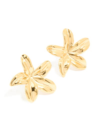 Waterproof Gold Plated Stainless Steel Frangipani Flower Stud Earrings - link has visual effect only