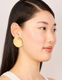 Waterproof Gold Plated Stainless Steel Double Crinkle Disc Stud Earrings - link has visual effect only