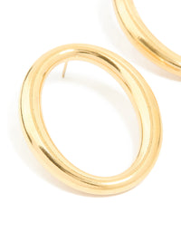 Waterproof Gold Plated Stainless Steel Oval Open Doughnut Stud Earrings - link has visual effect only