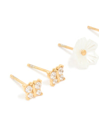 Waterproof Gold Plated Stainless Steel Garden Party Earrings 3-Pack - link has visual effect only