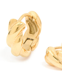 Waterproof Gold Plated Stainless Steel Plaited Detail Huggie Earrings - link has visual effect only