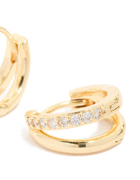 Waterproof Gold Plated Stainless Steel Cubic Zirconia & Double Row Huggie Earrings - link has visual effect only