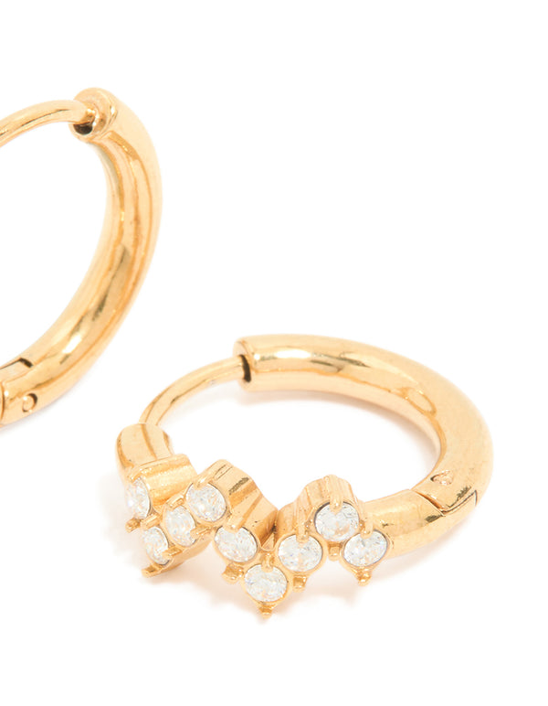 Waterproof Gold Plated Stainless Steel Cubic Zirconia Zig Zag Huggie Earrings