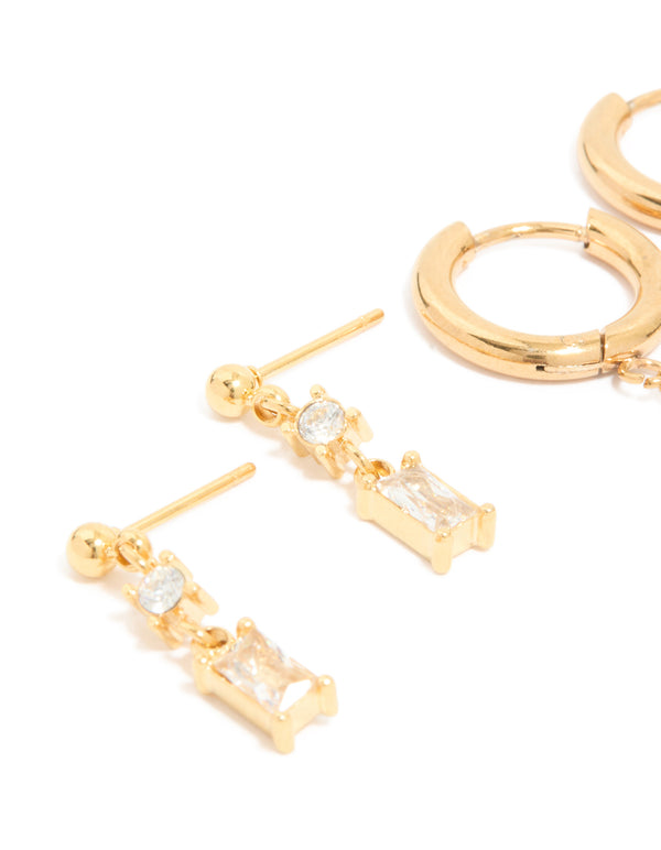 Waterproof Gold Plated Stainless Steel Cubic Zirconia Chain & Studs Ear Stacking Pack
