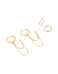 Waterproof Gold Plated Stainless Steel Pearl Cubic Zirconia Chain & Huggie Earrings Pack - link has visual effect only