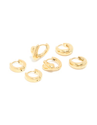 Waterproof Gold Plated Stainless Steel Chunky Huggie Earrings 3-Pack - link has visual effect only