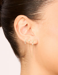 Waterproof Gold Plated Stainless Steel Cubic Zirconia Huggie & Chain Ear Stacking Pack - link has visual effect only
