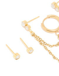 Waterproof Gold Plated Stainless Steel Cubic Zirconia Ear Stacking Pack - link has visual effect only