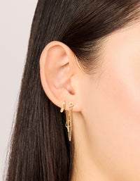 Waterproof Gold Plated Stainless Steel Classic Chain Earrings & Huggie Earrings 2-Pack - link has visual effect only