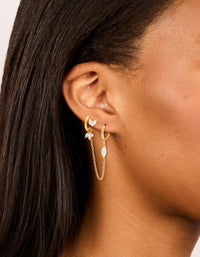 Waterproof Gold Plated Stainless Steel Diamante Chain Earrings 2- Pack - link has visual effect only