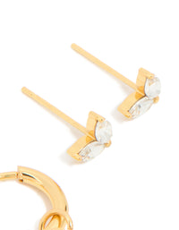 Waterproof Gold Plated Stainless Steel Diamante Chain Earrings 2- Pack - link has visual effect only