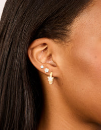 Waterproof Gold Plated Stainless Steel Cubic Zirconia Huggie & Stud Earrings 3-Pack - link has visual effect only