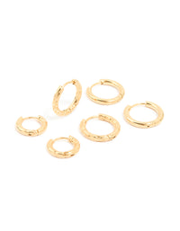 Waterproof Gold Plated Stainless Steel Mixed Detail Huggie Earrings 3-Pack - link has visual effect only