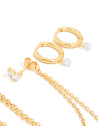 Waterproof Gold Plated Stainless Steel Marquise Earrings 3-Pack - link has visual effect only