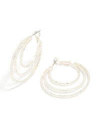 Silver Textured Triple Layer Wire Hoop Earrings - link has visual effect only