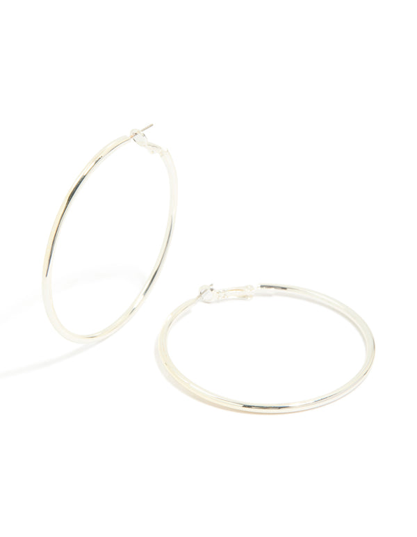 Silver Thin Round Hoop Earrings
