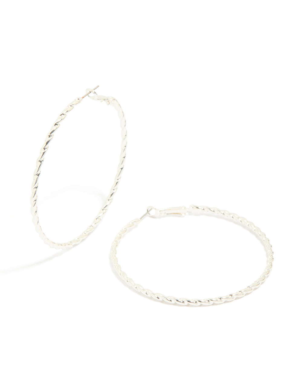 Silver Twisted Thin Hoop Earrings