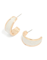 Gold White Enamel Open Hoop Earrings - link has visual effect only