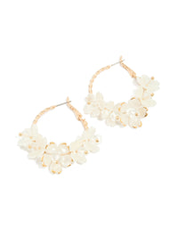 Gold Pearl Twisted Floral Hoop Earrings - link has visual effect only