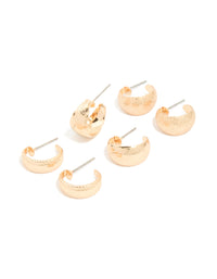 Gold Textured Mixed Hoop Earrings 3-Pack - link has visual effect only