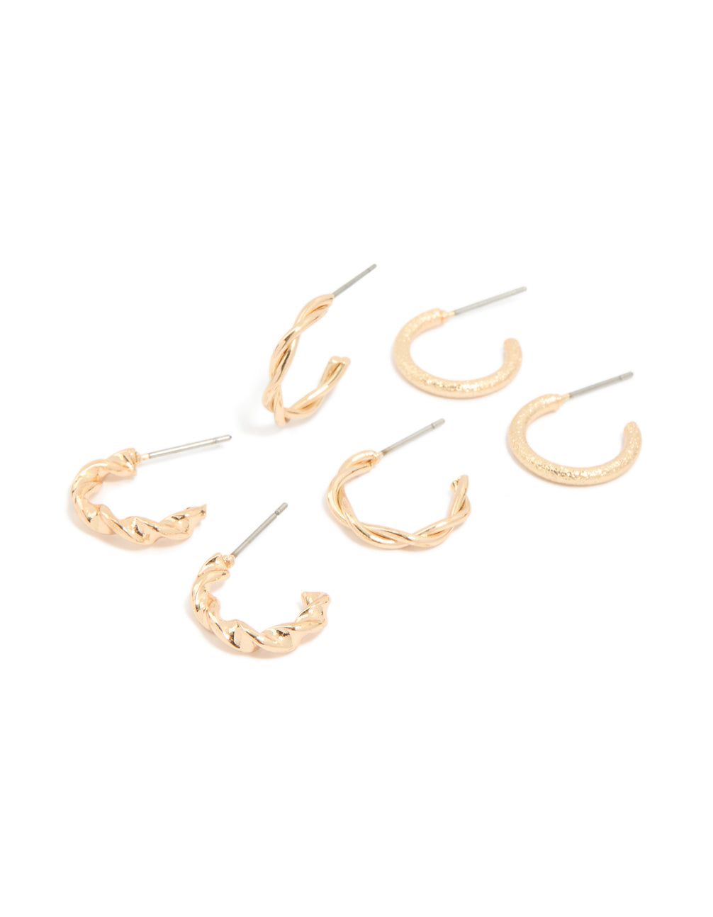 Gold Textured & Twisted Hoop Earrings 3-Pack