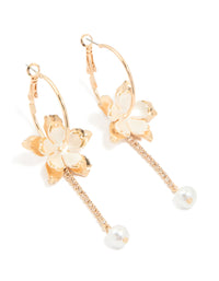 Gold Pearl Flower Diamante Cupchain Drop Earrings - link has visual effect only
