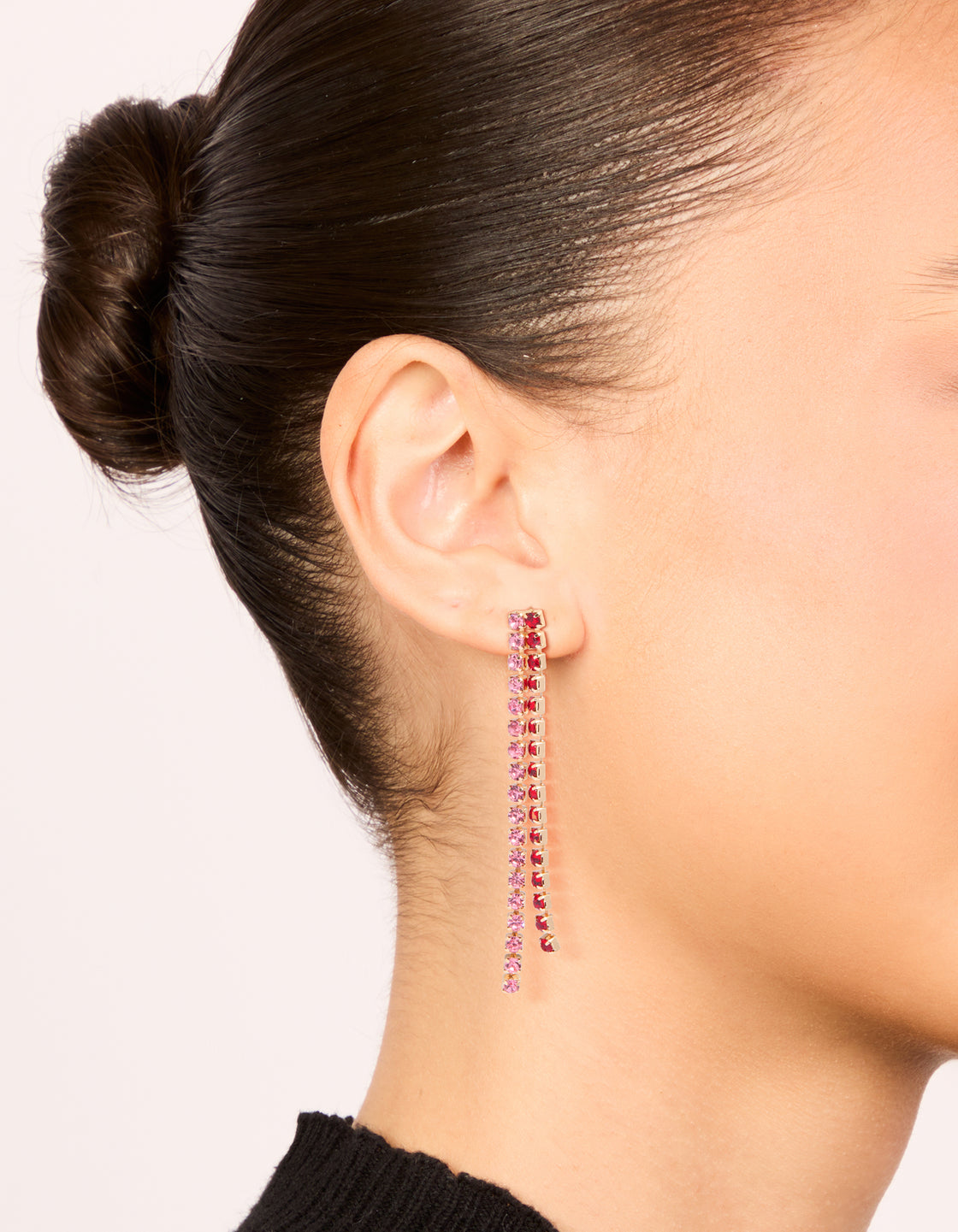 Gold Pink & Red Diamante Cup Chain Drop Earrings