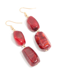 Gold Red Beaded Rectangular Drop Earrings - link has visual effect only