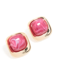 Gold Hot Pink Marble Centre Stud Earrings - link has visual effect only