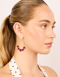 Gold Dark Red Beaded Drop Earrings - link has visual effect only