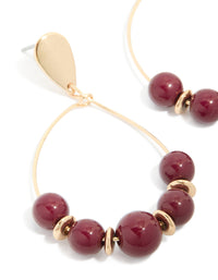 Gold Dark Red Beaded Drop Earrings - link has visual effect only