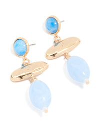Gold Abstract Blue Stone Drop Earrings - link has visual effect only