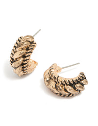 Antique Gold Ribbed Twisted Huggie Earrings - link has visual effect only