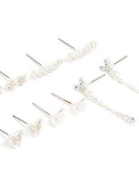 Silver Diamante Butterfly Chain & Ball Stud Earrings 8-Pack - link has visual effect only