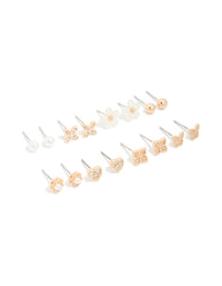Gold Pearl Flower & Butterfly Earrings 8-Pack - link has visual effect only