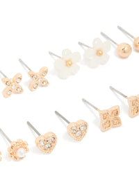 Gold Pearl Flower & Butterfly Earrings 8-Pack - link has visual effect only