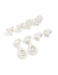 Silver Diamante Clip On Earrings 4-Pack - link has visual effect only