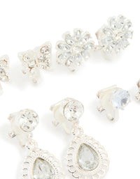 Silver Diamante Clip On Earrings 4-Pack - link has visual effect only