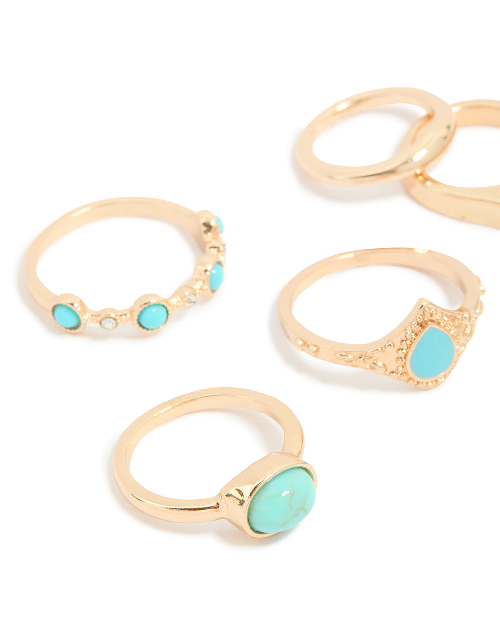 Gold Blue Stone & Band Rings 6-Pack