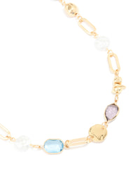 Gold Pearl & Multicoloured Diamantes Long Necklace - link has visual effect only