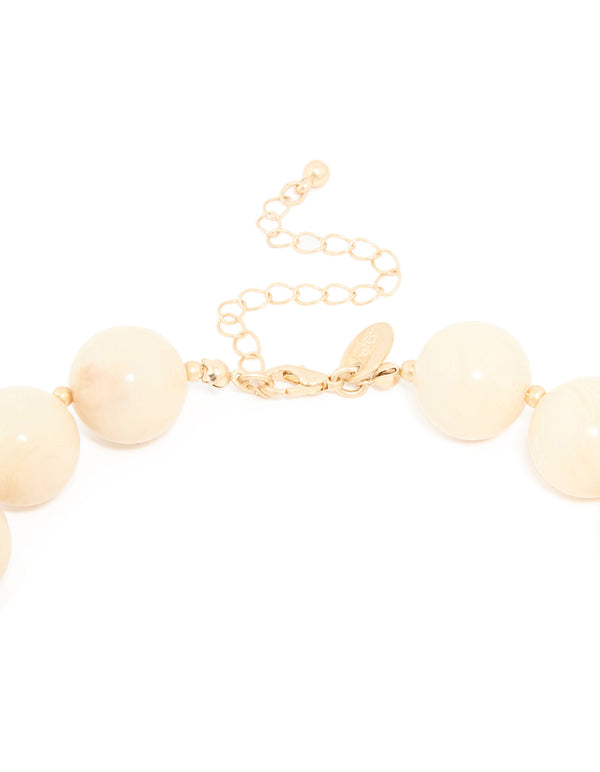 Gold Neutral Marble Beaded Necklace