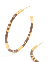 Waterproof Gold Plated Stainless Steel Brown Enamel Hoop Earrings - link has visual effect only