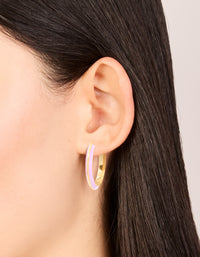 Waterproof Gold Plated Stainless Steel Lilac Enamel Hoop Earrings - link has visual effect only