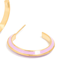 Waterproof Gold Plated Stainless Steel Lilac Enamel Hoop Earrings - link has visual effect only