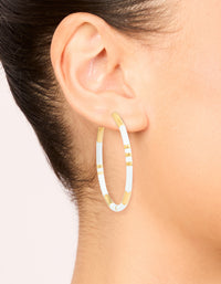 Waterproof Gold Plated Stainless Steel White Enamel Hoop Earrings - link has visual effect only