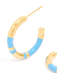 Waterproof Gold Plated Stainless Steel Small Blue Enamel Stripe Hoop Earrings - link has visual effect only