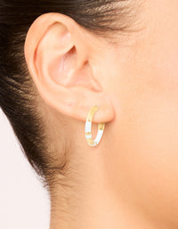 Waterproof Gold Plated Stainless Steel Small Stripe White Enamel Hoop Earrings - link has visual effect only