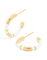 Waterproof Gold Plated Stainless Steel Small Stripe White Enamel Hoop Earrings - link has visual effect only