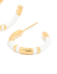 Waterproof Gold Plated Stainless Steel Small Stripe White Enamel Hoop Earrings - link has visual effect only